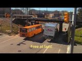 Boxtruck wrestles with 11foot8 bridge while train crosses